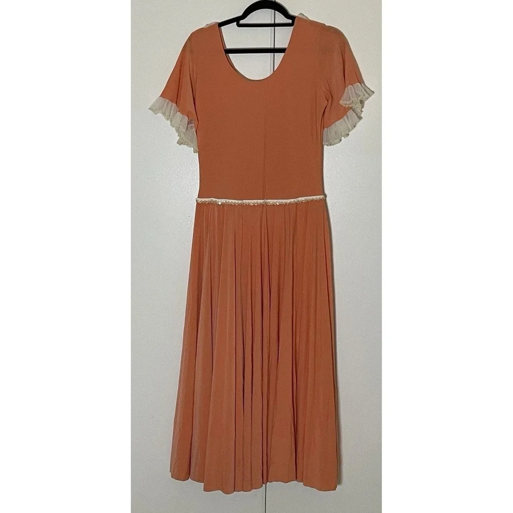 Cottagecore Prarie peach-colored‎ dress lace sequin trim Morute Costume